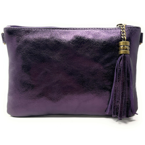 Sac mode femme en cuir italien irisé porté bandoulière et épaule violet irisé sac pochette