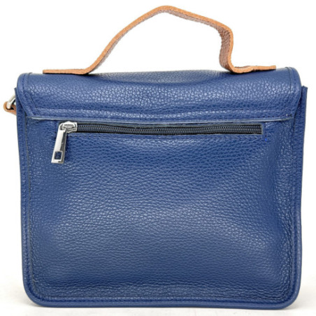 Sac cartable femme tendance en cuir irisé et cuir grainé porté bandoulière bleu moyen