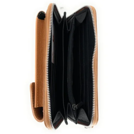 Pochette bandoulière femme en cuir grainé solide pur vachette haut de gamme marron camel