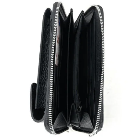 Pochette bandoulière femme en cuir grainé noir pur vachette haut de gamme