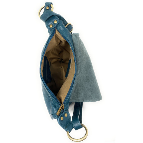Sac bandoulière femme tendance en cuir porté épaule avec bandoulière réglable bleu canard