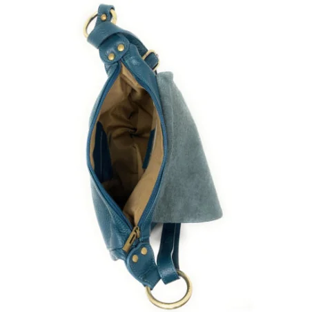 Sac bandoulière femme tendance en cuir porté épaule avec bandoulière réglable bleu canard