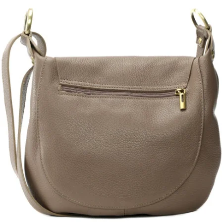 Sac tendance femme en cuir grainé italien porté bandoulière taupe foncé