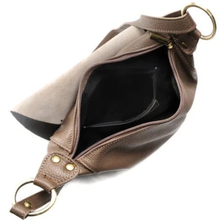Sac femme tendance en cuir italien pur cuir de vachette porté épaule et bandoulière taupe foncé
