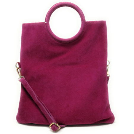 Sac très tendance femme en cuir italien nubuck porté épaule rose fuchsia