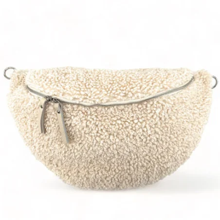 Sac femme tendance en cuir et tissu porté taille et crossbody avec bandoulière sac banane géant beige