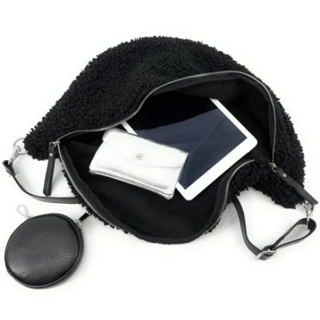 Sac femme tendance en cuir et tissu porté taille et crossbody avec bandoulière noir sac banane géant