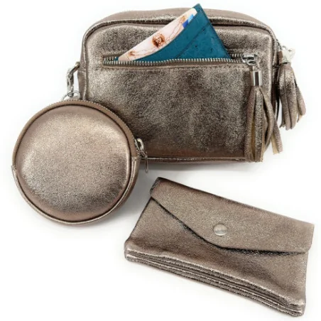Sac trotteur femme tendance en cuir porté épaule avec bandoulière amovible champagne