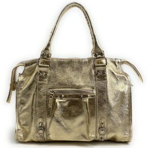 Sac à main tendance femme en cuir irisé porté main épaule bandoulière et de travers or
