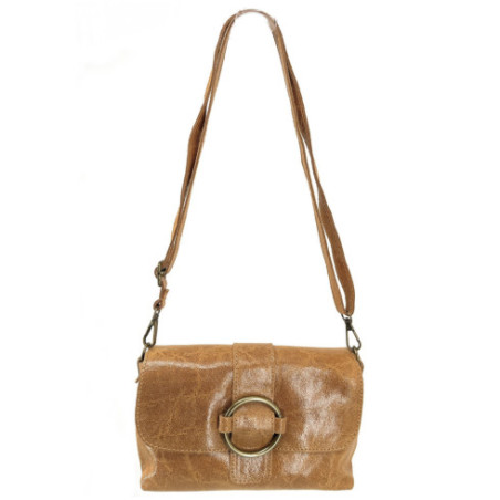 Mini sac bandoulière tendance femme en cuir italien pur cuir de vachette porté bandoulière camel clair