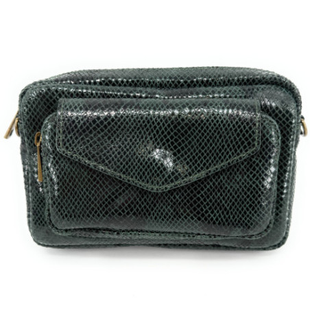 Sac à main trotteur femme en cuir à motif à motif porté main épaule de travers et bandoulière vert forêt