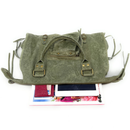 Sac mode femme en cuir véritable porté épaule et de travers kaki clair sac tendance