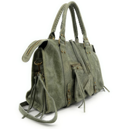 Sac à main tendance femme en cuir à motif effet brossé porté main et de travers kaki clair