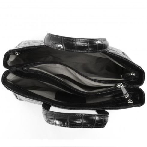 Sac femme en cuir verni porté main avec deux anses noir sac cabas très tendance