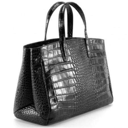 Sac à main élégant noir femme en cuir italien à motif porté épaule avec bandoulière amovible