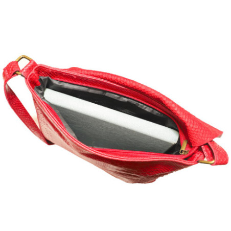 Sac bandoulière mode femme en cuir à motif italien porté épaule et de travers rouge clair
