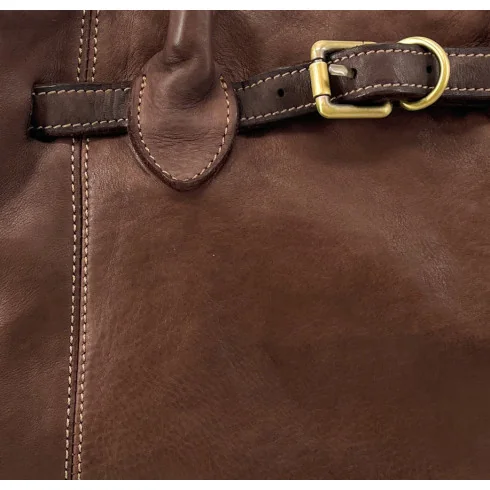 Grand cabas en cuir pour femme souple pleine fleur délavé tannage végétal avec bandoulière amovible sac shopping couleur choco
