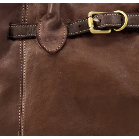 Grand cabas en cuir pour femme souple pleine fleur délavé tannage végétal avec bandoulière amovible sac shopping couleur choco