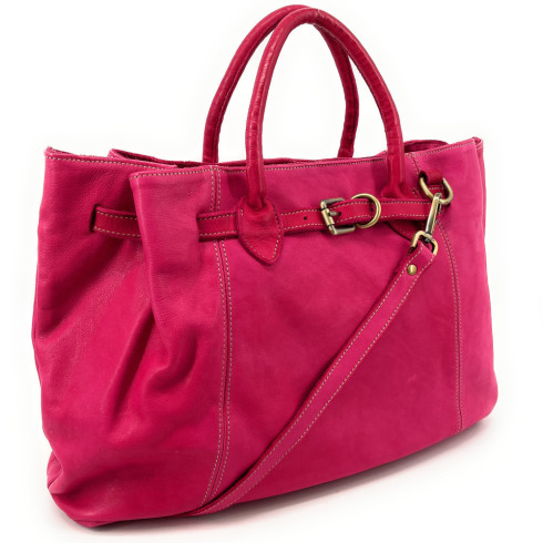 Cabas en cuir femme pleine fleur souple délavé tannage végétal pur vachette grand sac à main shopping fuchsia