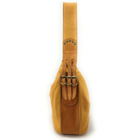 Sac à main en cuir hobo femme souple vintage tannage végétal avec bandoulière amovible couleur moutarde