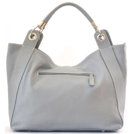 Sac cabas mode femme en cuir italien grainé porté épaule avec bandoulière amovible gris clair sac très tendance