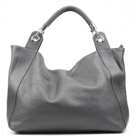 Sac à main tendance femme en cuir grainé porté épaule et bandoulière gris foncé sac cabas