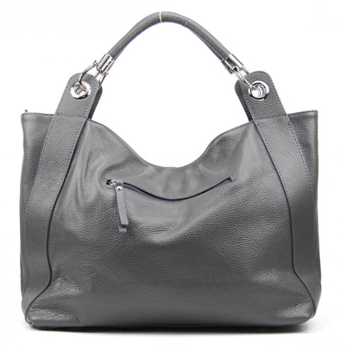 Sac cabas femme en cuir italien grainé porté épaule avec bandoulière amovible gris foncé sac tendance