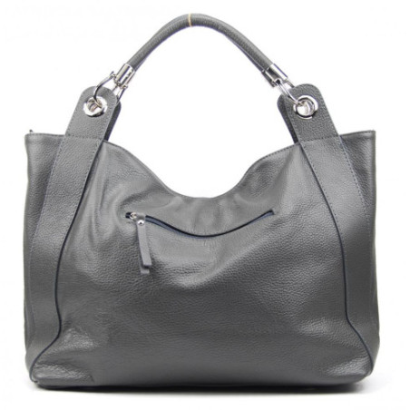 Sac cabas femme en cuir italien grainé porté épaule avec bandoulière amovible gris foncé sac tendance