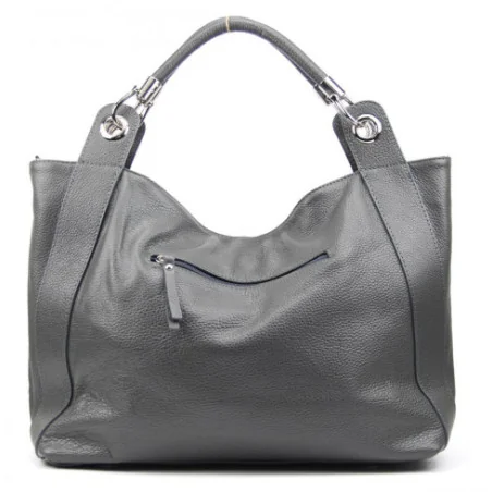 Sac cabas femme en cuir italien grainé porté épaule avec bandoulière amovible gris foncé sac tendance