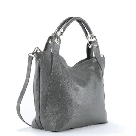Sac femme en cuir italien pur cuir de vachette porté épaule avec bandoulière ajustable gris foncé sac cabas tendance