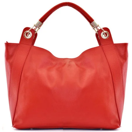 Sac à main femme en cuir grainé porté épaule et bandoulière rouge clair sac cabas tendance
