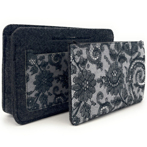 Trousse écolo en feutrine pour femme fabriqué en Italie pochette grise imprimé