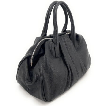 Sac noir en cuir grainé pur de vachette femme avec bandoulière amovible haut de gamme