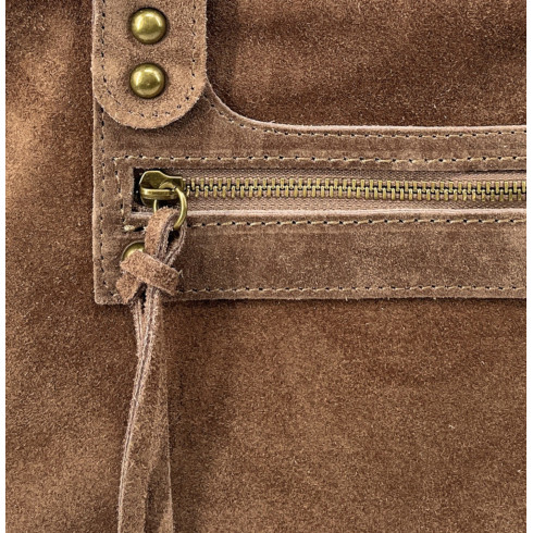 Sac baguette en daim femme cuir pur vachette porté main ou bandoulière haut de gamme marron cannelle