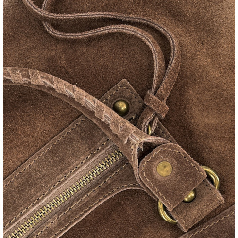 Sac à main femme en cuir nubuck pur de vachette fabriqué en Italie marron cannelle