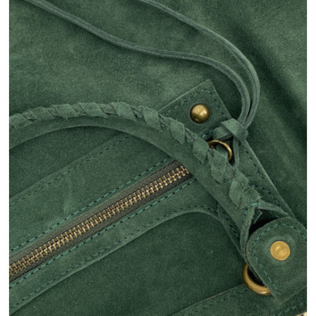 Sac à main baguette nubuck pur vachette femme fabriqué en Italie sac en cuir vert foncé