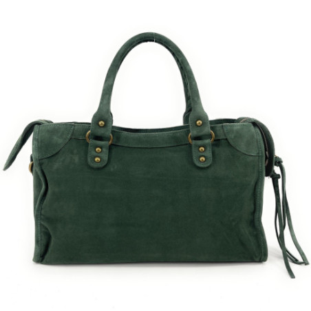 Sac baguette en daim pur vachette pour femme porté main ou bandoulière sac à main en cuir nubuck vert foncé