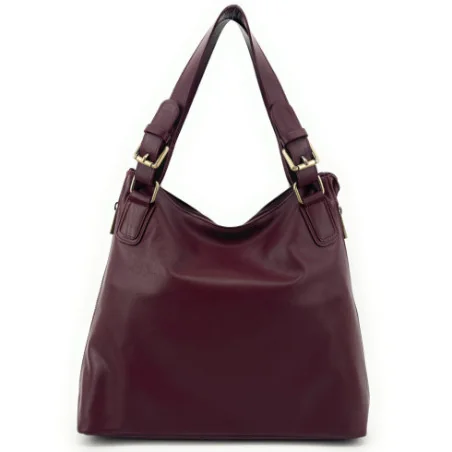 Grand sac femme mode en cuir lisse italien porté épaule et bandoulière rouge foncé
