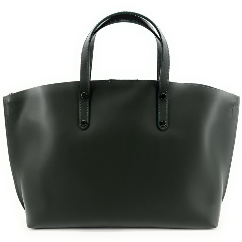 Grand sac cabas tendance femme en cuir glacé porté main et bandoulière kaki foncé