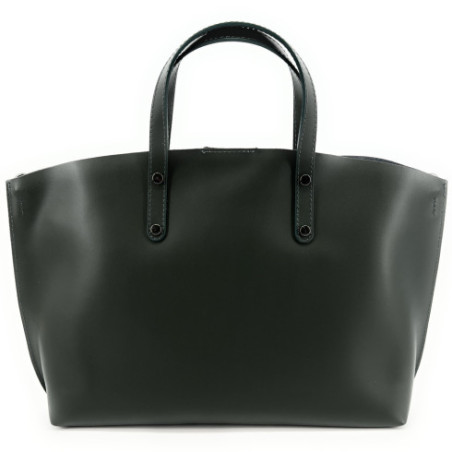 Grand sac cabas tendance femme en cuir glacé porté main et bandoulière kaki foncé
