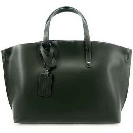 Grand sac tendance femme en cuir glacé porté main avec bandoulière kaki foncé sac cabas