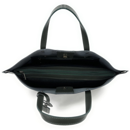 Sac cabas femme tendance en cuir italien glacé porté main avec bandoulière kaki foncé grand sac shoopping
