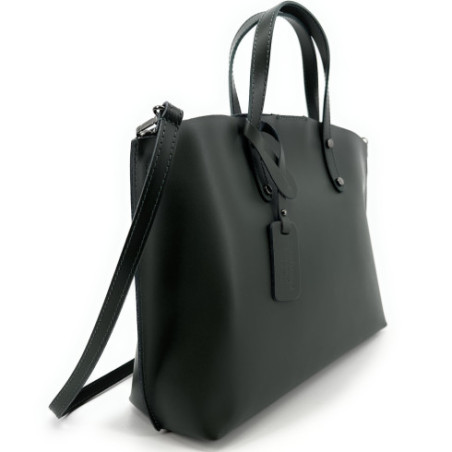 Grand sac cabas femme très tendance en cuir porté bandoulière et main kaki foncé