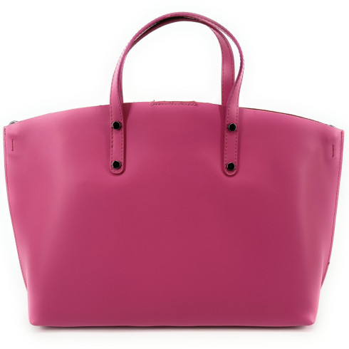 Sac cabas femme très tendance en cuir glacé porté main avec deux anses rose néon