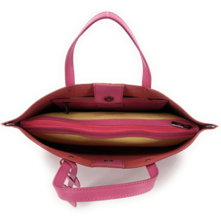 Sac  à main femme tendance en cuir glacé italien porté main et bandoulière rose néon grand sac cabas