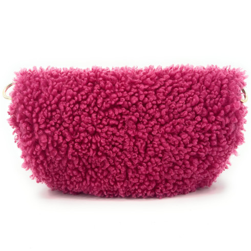 Sac banane peluche rose framboise à bandouliere femme