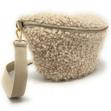 Grand sac banane femme tissu de qualité porté taille couleur beige fabriqué en Italie