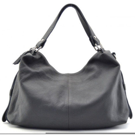 Sac trapèze très tendance en cuir italien pur cuir de vachette porté bandoulière gris foncé