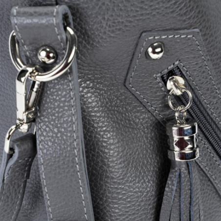 Sac très tendance femme en cuir Italie grainé porté épaule et de travers gris foncé sac trapèze
