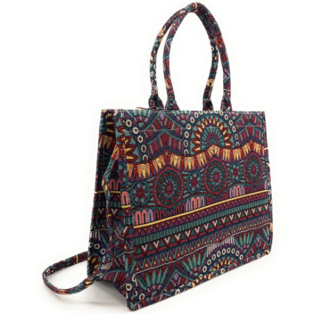 Sac très tendance pour femme en tissu brodé velours tissé porté main rigide motif ethnique